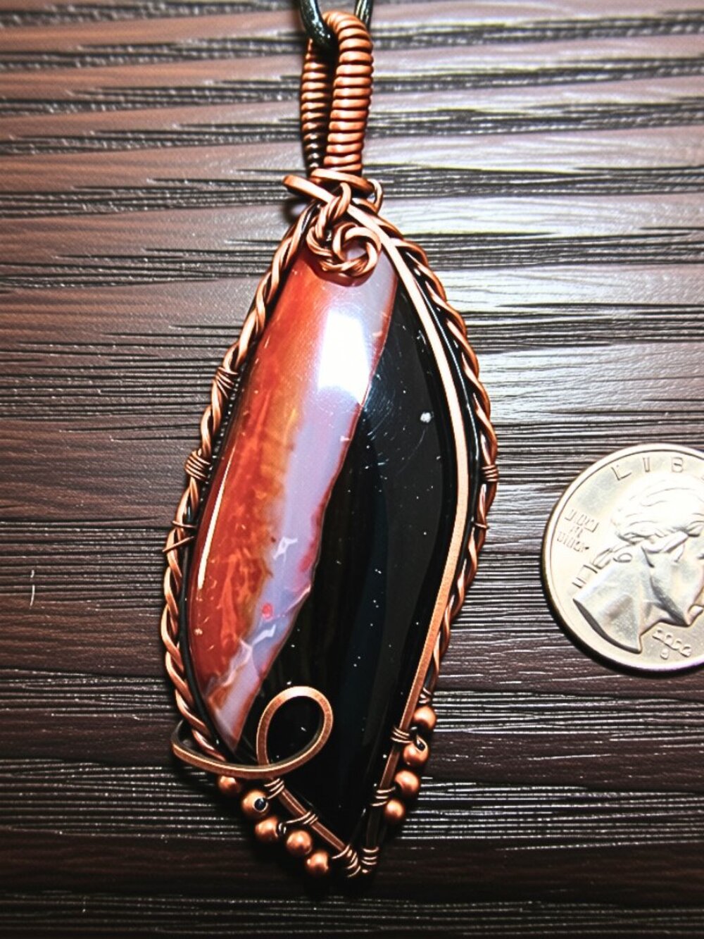 Handmade Copper Wire Wrapped Botswana Agate Crystal Pendant One of a kind - Picture 2 of 2
